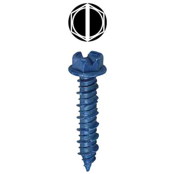 Concrete Screw, 1/4" Dia., Hex, 2-1/4 in L, Carbon Steel Blue Xylan, 100 PK